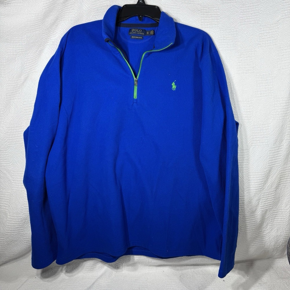 Polo Ralph‎ Lauren Performance Blue Fleece Jacket Logo 1/4 Zip Casual Size XL